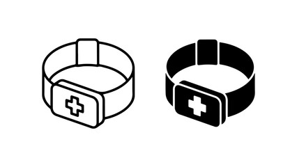 Medical Alert ID Bracelet Icon Set, Black and White