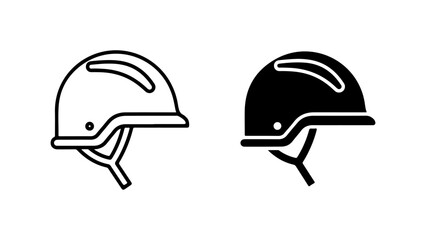 Minimalist Safety Helmet Icons in Outline and Solid Black Styles