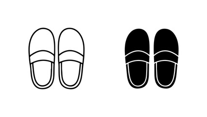 Black and White Slipper Icon Set with Outline and Solid Designs