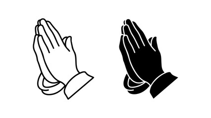 Praying Hands Symbol Outline and Solid Black Vector Graphic
