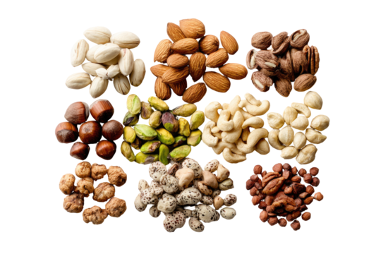 Assorted nuts in a grid pattern