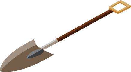 Cartoon illustration of a garden shovel with a wooden handle