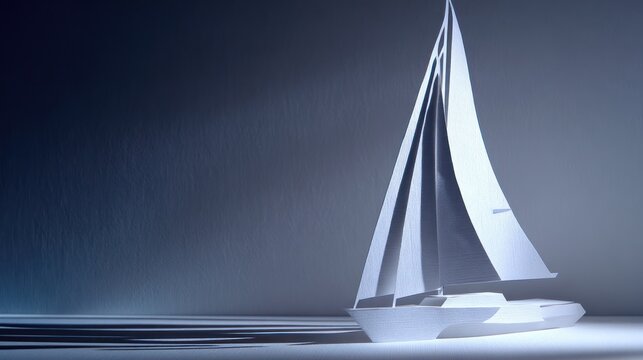 Elegant 3 d rendered sailboat illustration with copy space on dark backdrop