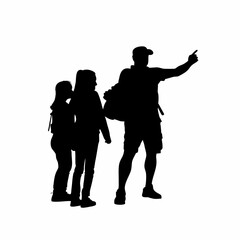 Silhouette of a forest ranger preventing tourists from littering isolated on white background