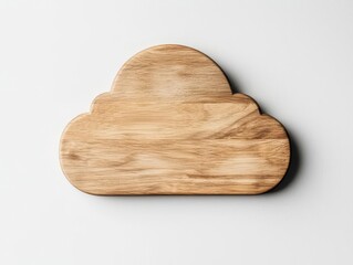 Wooden cloud outline casting soft shadow on white background, modern computing idea