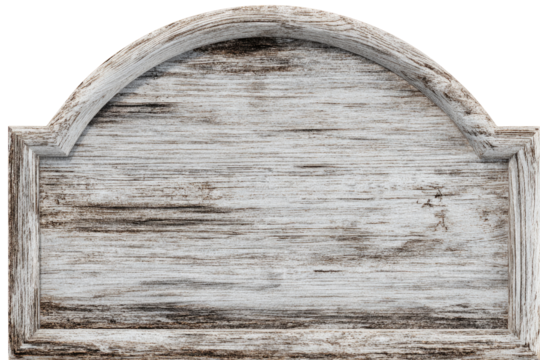 Aged wooden sign with arched top