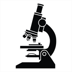 Close-up silhouette of a laboratory microscope in black and white for scientific study