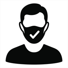 Person wearing face mask with check mark icon for safety and protection