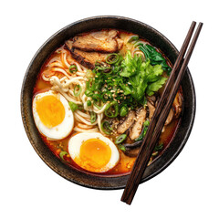 Bowl of rich ramen with pork, egg, and noodles