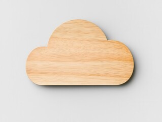 Cloud sync icon engraved into wooden panel on soft neutral backdrop