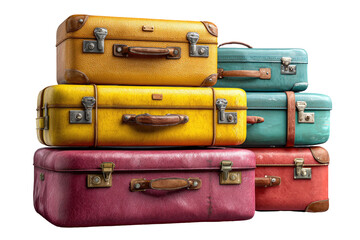 Stack of vintage suitcases in various colors