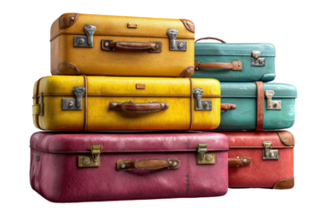 Stack of vintage suitcases in various colors