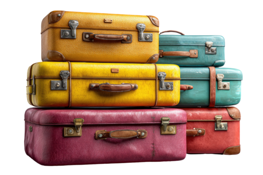 Stack of vintage suitcases in various colors
