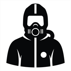 Icon of person in hazmat suit with gas mask representing safety and protection against hazards