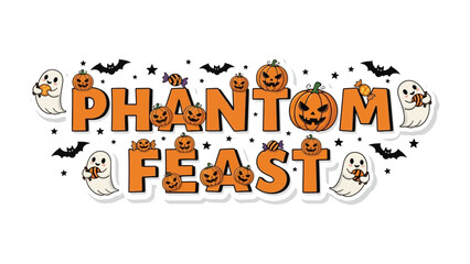 Phantom Feast: Spooky Halloween-themed feast and decorations. A vibrant illustration of a ghostly gathering for a Halloween feast, celebrating the eerie and fun spirit of the season. 