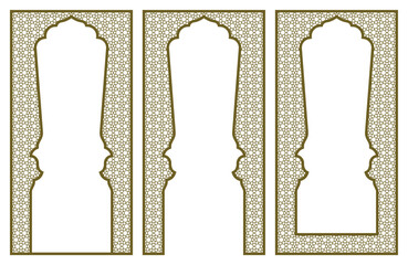 Ornate Islamic Arch Frames with Intricate Geometric Patterns 2x1 proportion