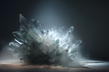 deconstructed fluffy form made of glass shards and mist creating a surreal contrast of fragility and softness design