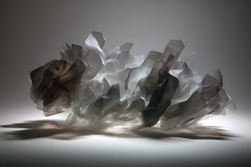 deconstructed fluffy form made of glass shards and mist creating a surreal contrast of fragility and softness design