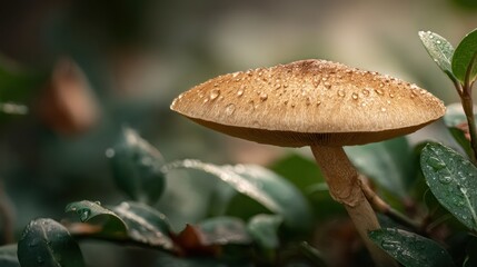 Mushroom in natural environment close up detail showing texture and structure