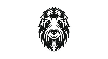 Black and white shaggy dog head tribal art portrait