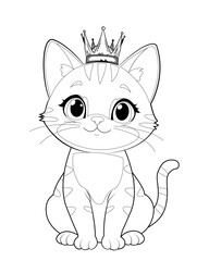 Cute royal cat coloring page print for children