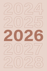 Tea-pink new year vector illustration print for girls room, 2026, transition from 2024 to 2028