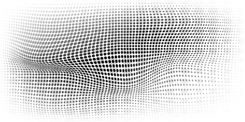 Abstract halftone wave dotted background. Halftone grunge pattern with square. Vector halftone modern pop art twisted texture for poster, cover. eps 10