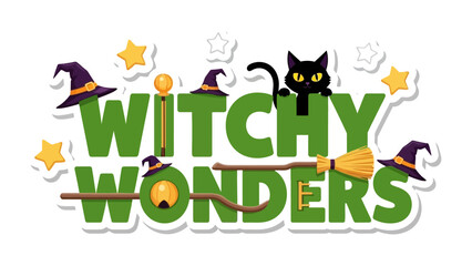 Witchy Wonders Illustration: A whimsical illustration, featuring a witchy theme with playful design elements. Perfect for seasonal greetings and festive themes.