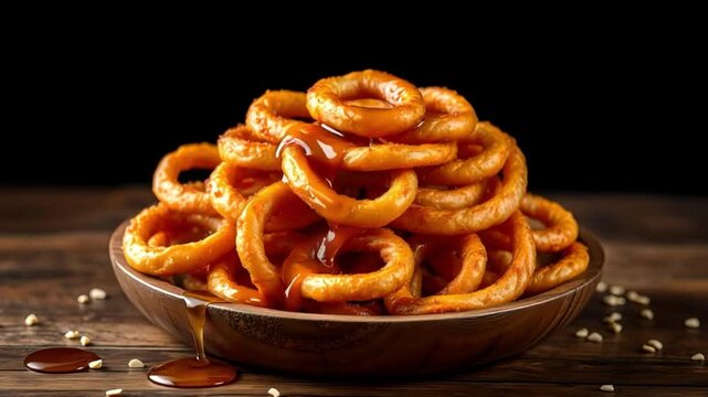 Crispy jalebi coated with glossy syrup sits beautifully on a plate, radiating sweetness and aroma. A perfect dessert delight representing authentic Indian confectionery art.