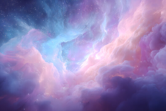 fluffy glowing nebula cloud floating in space radiating soft pastel cosmic energy in a dreamy abstract design