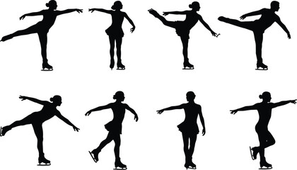 Figure skating silhouette, ice dance, winter sport, graceful movement, skating pose, athlete performance, artistic sport, balance, elegance, choreography, competition