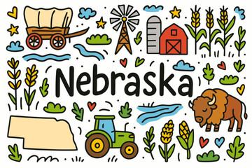 Naklejka premium Nebraska, agriculture outline icon set. farm, nature, tractor icons collection