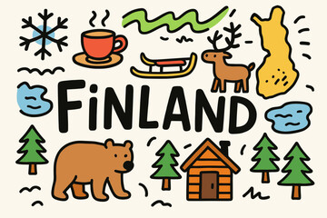 Fototapeta premium Finland outline icon set. nordic culture, nature, winter symbols outline collection