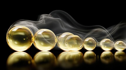 Illuminated spheres in vaporous atmosphere against a dark background