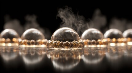 Steaming food presentation in selective focus against dark background