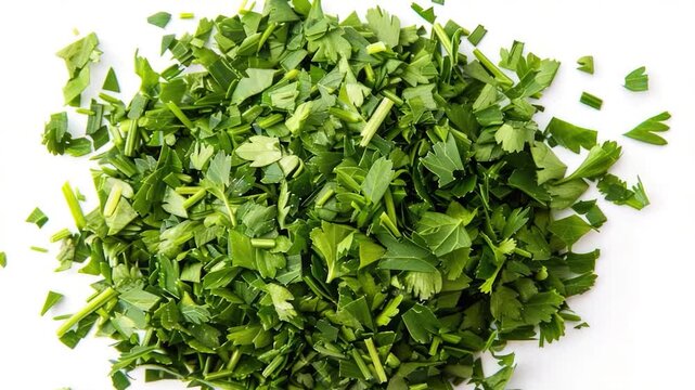 Video clip Fresh parsley cut into small pieces on a clean white background