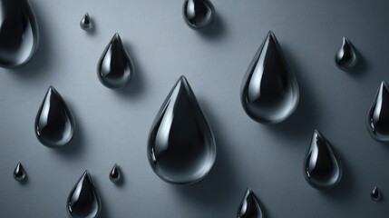 Realistic water drops on gray surface conceptual illustration close up view