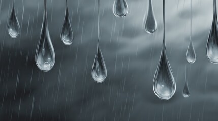 Realistic illustration of large water drops in a gray overcast environment