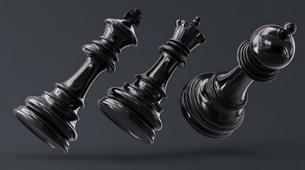Chess pieces displayed black king queen and bishop on dark background
