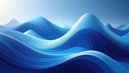 A serene and abstract landscape portrays undulating blue waves, evoking a tranquil and flowing design.