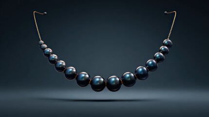 Elegant black pearl necklace floating on dark background with reflection