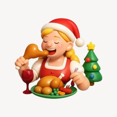 Naklejka premium Festive cartoon character enjoying feast.