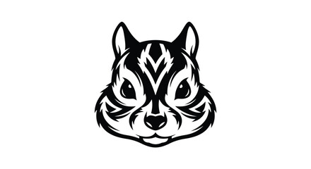 Black and white squirrel head logo with tribal markings