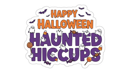 Spooky Hiccups: Halloween-themed illustration with festive imagery like bats and ghosts, evoking a sense of fun and the eerie season.