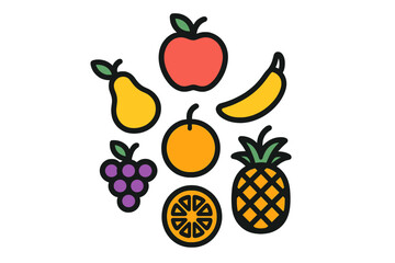 Vibrant assortment of fresh tropical and temperate fruits on a white background
