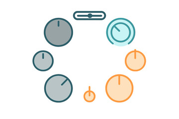 Collection of circular control knobs and horizontal slider interface elements