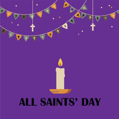 Vector illustration of a Banner for All Saints Day. Burning candles in the dark night for a background concept. Flat vector illustration
