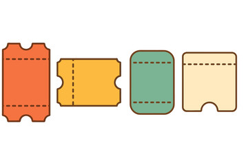 Colorful blank admission and raffle ticket mockups in four shapes