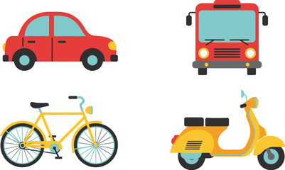Transportation vehicles car bus bicycle scooter vector graphics