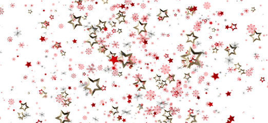 Festive winter background with red and gold stars and snowflakes. Perfect for Christmas, New Year, holidays.